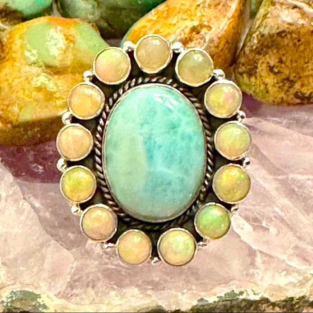 Larimar Opal 925 Sterling Silver Adjustable Ring - image 1